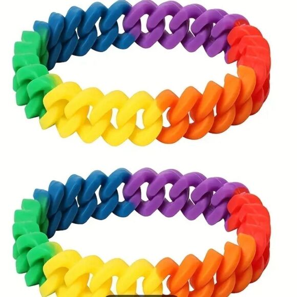 PRIDE rainbow set of 2 bracelets wristbands - Picture 1 of 6